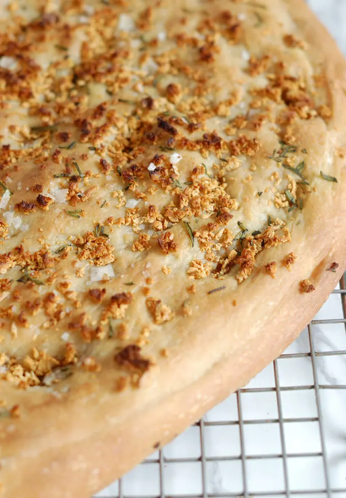 closeup shot of sourdough focaccia