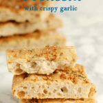 a pinterest image for sourdough focaccia with text overlay.