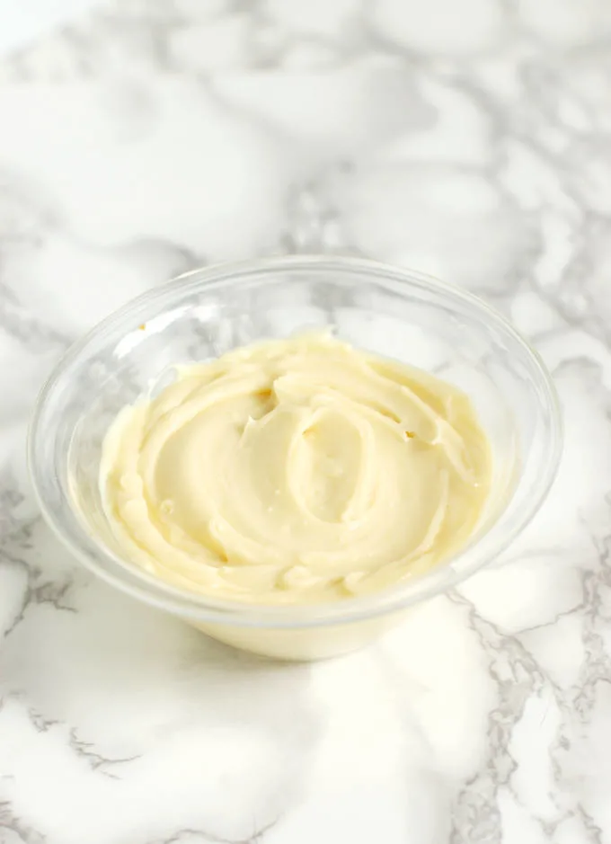 a bowl of chilled white chocolate ganache