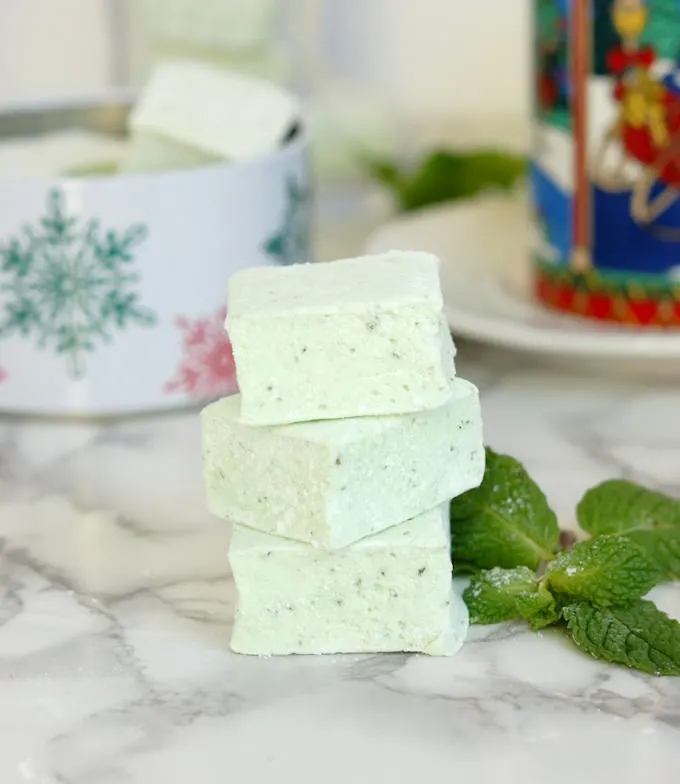 a stack of fresh mint marshmallows