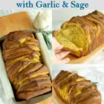 a pinterest image for pumpkin pull apart bread with text overlay.
