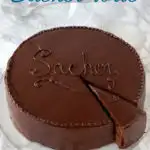 a pinterest image of a sacher torte with text overlay