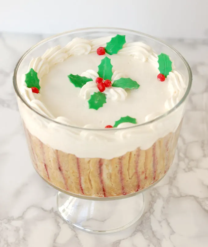 Classic Sherry Trifle with holly decorations