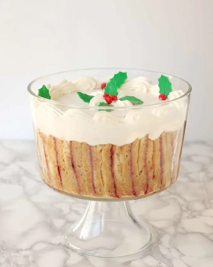 a sherry trifle in a glass bowl
