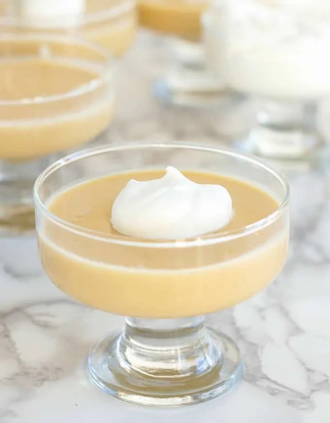 a bowl of butterscotch pudding