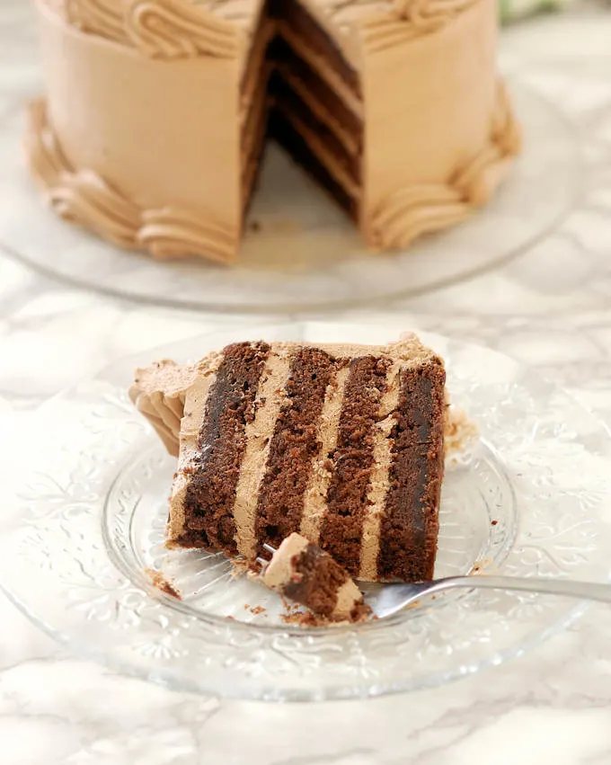 Chocolate Butter Cake with Chocolate Italian Meringue Buttercream