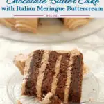 a pinterest image for chocolate butter cake with text overlay