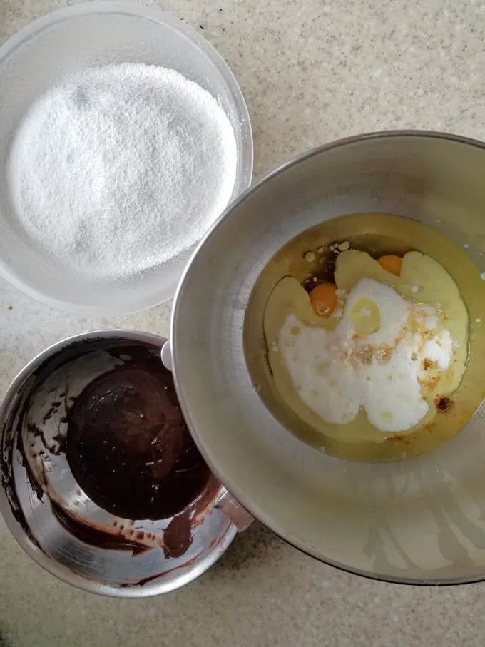 all the ingredients for making buttermilk chocolate cake
