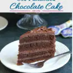 a pinterest image for old fashioned chocolate cake