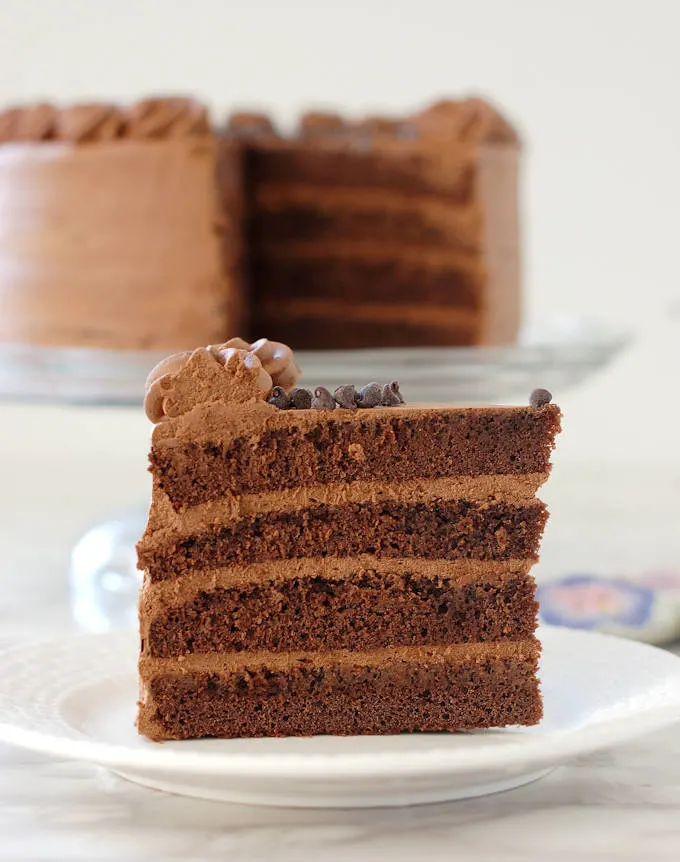a slice of Chocolate Genoise filled with chocolate cream