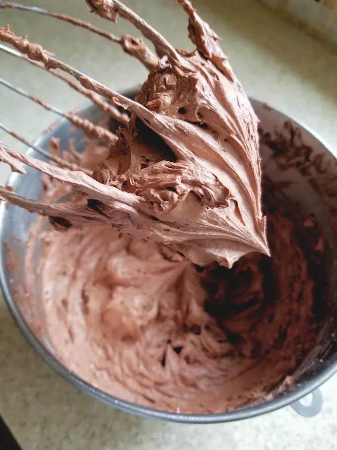a bowl of whipped chocolate frosting