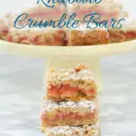 a pinterest image for rhubarb crumb bars with text overlay