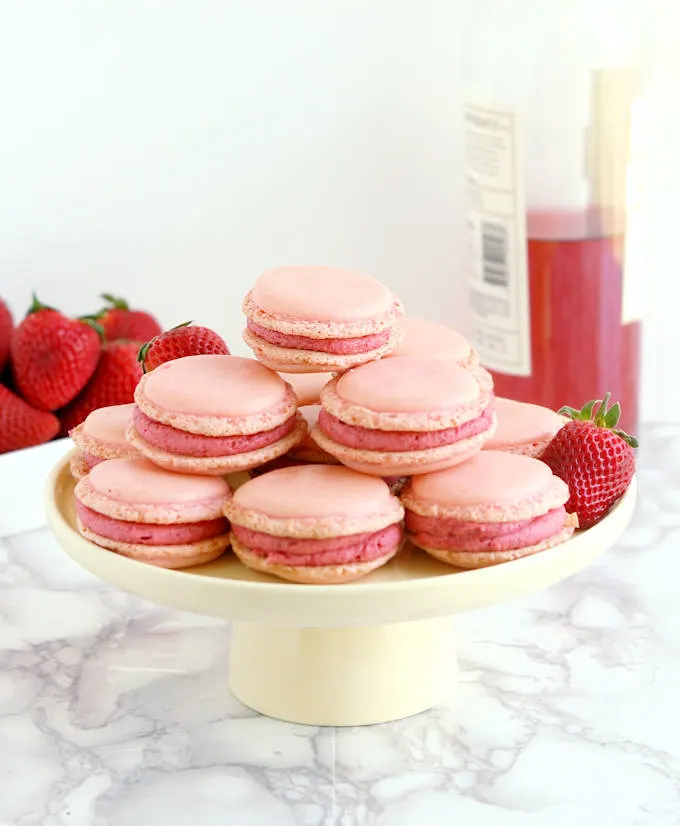 strawberry & rose wine macarons beauty shot