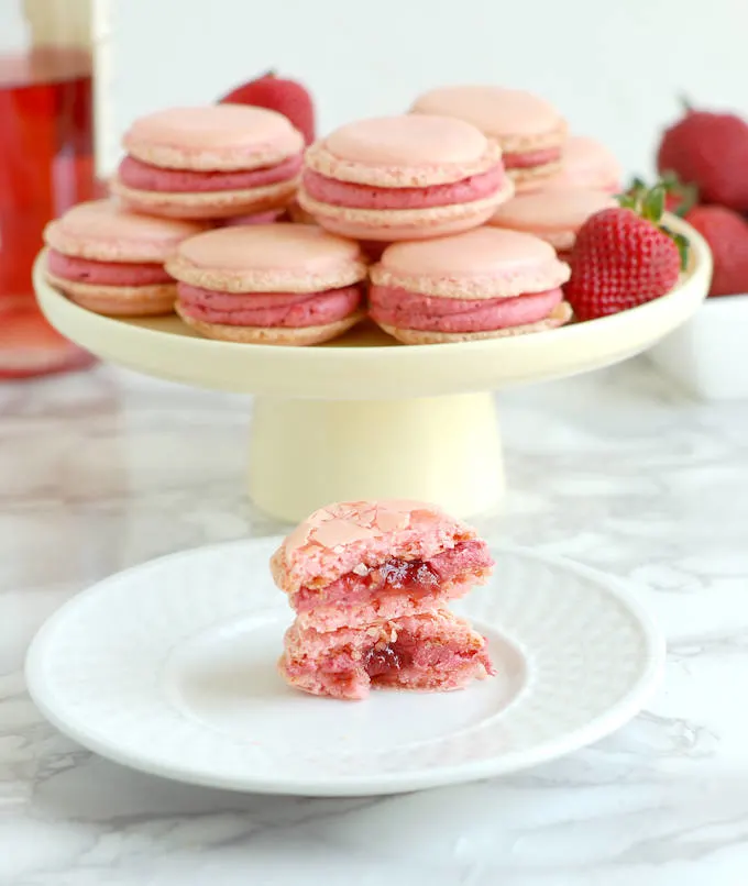strawberry & rose wine macarons