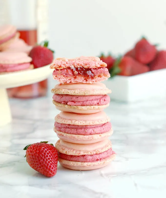 strawberry & rose wine macarons