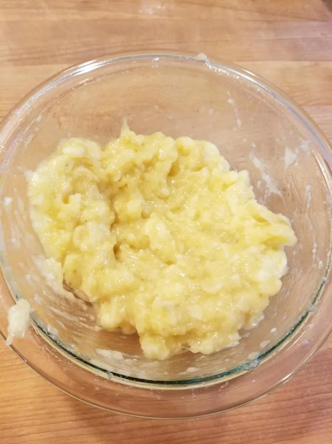 smashed bananas in a bowl.