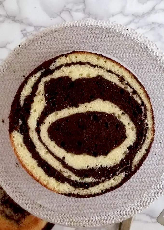 top view of a layer of marble cake