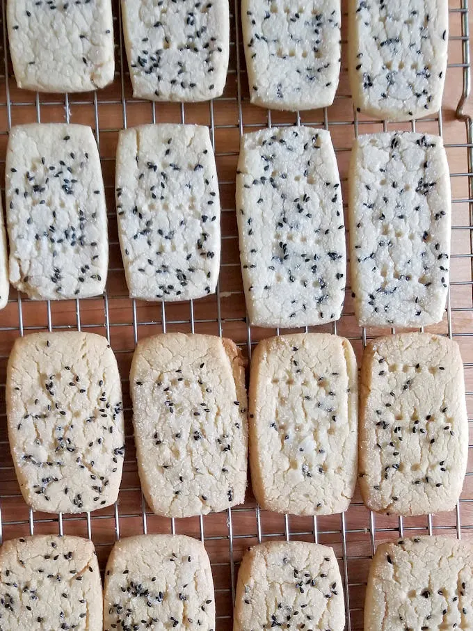tahini shortbread cookies baked at two different temperatures