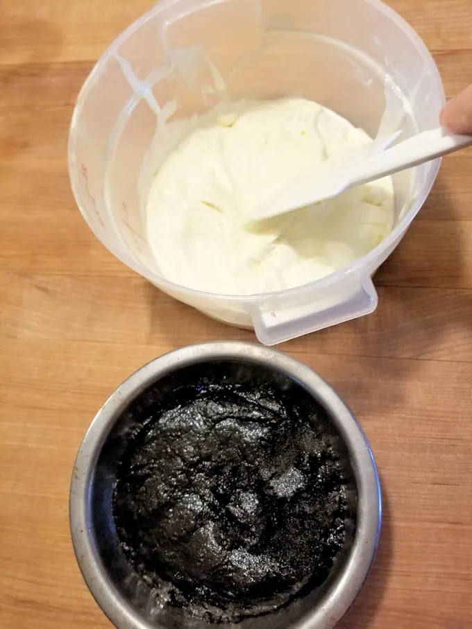 layering black sesame ripple ice cream