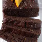 a pinterest image for chocolate orange zucchini bread'