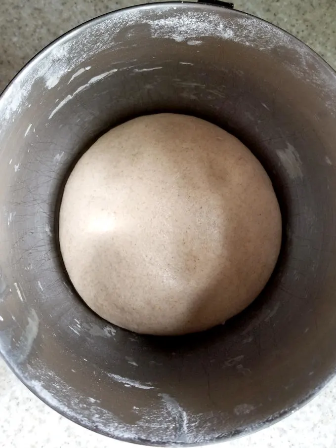 pumpkin seed cracker dough in a bowl after rising