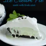 a pinterest image for mint chocolate chip ice cream pie recipe