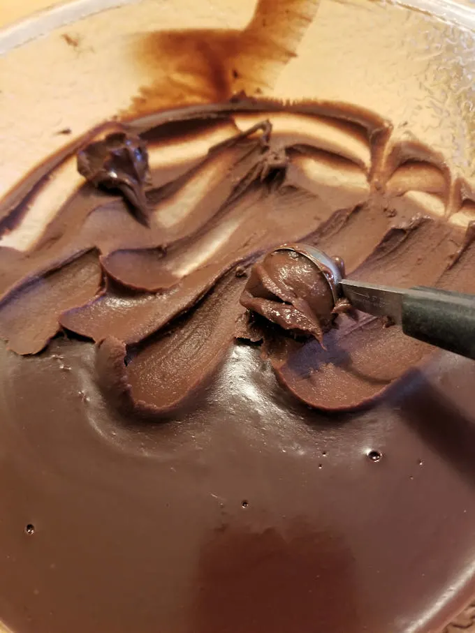 scooping ganache for chocolate truffles