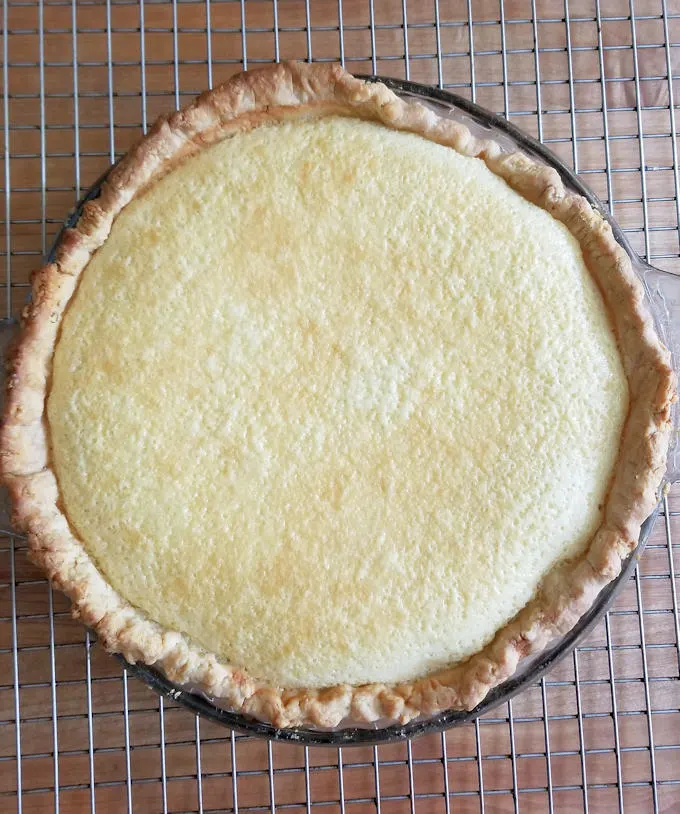 sweet corn buttermilk pie fresh from the oven