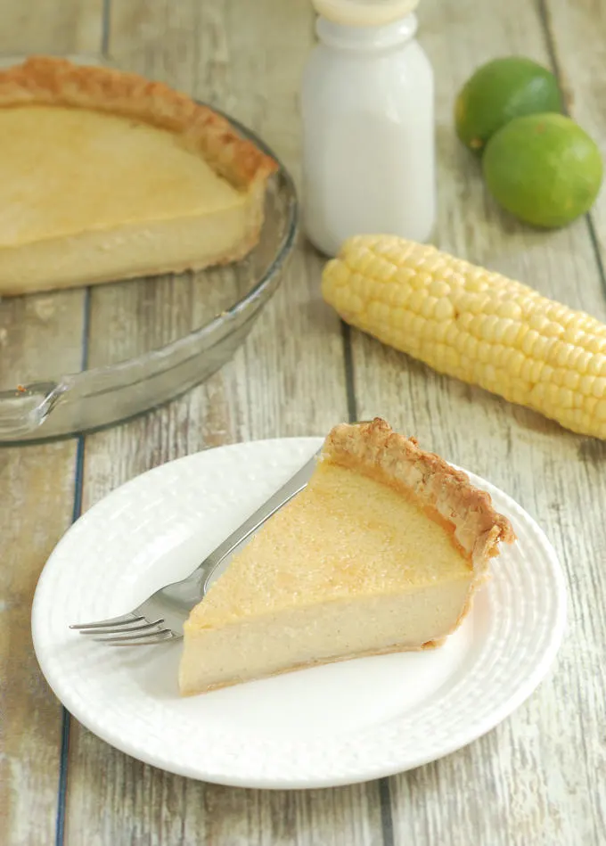 a slice of buttermilk pie made with sweet corn