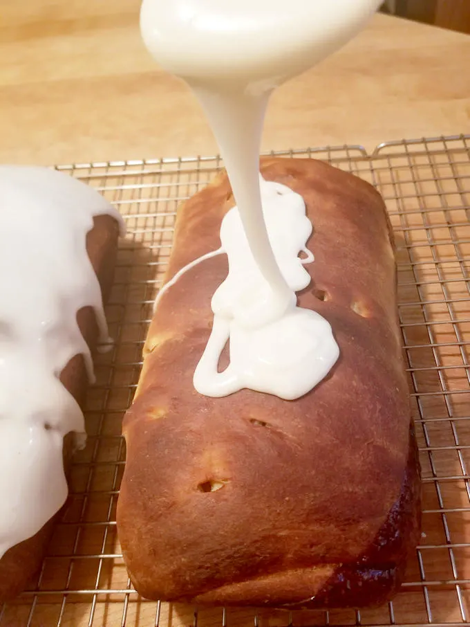 glazing fresh apple cinnamon swirl bread