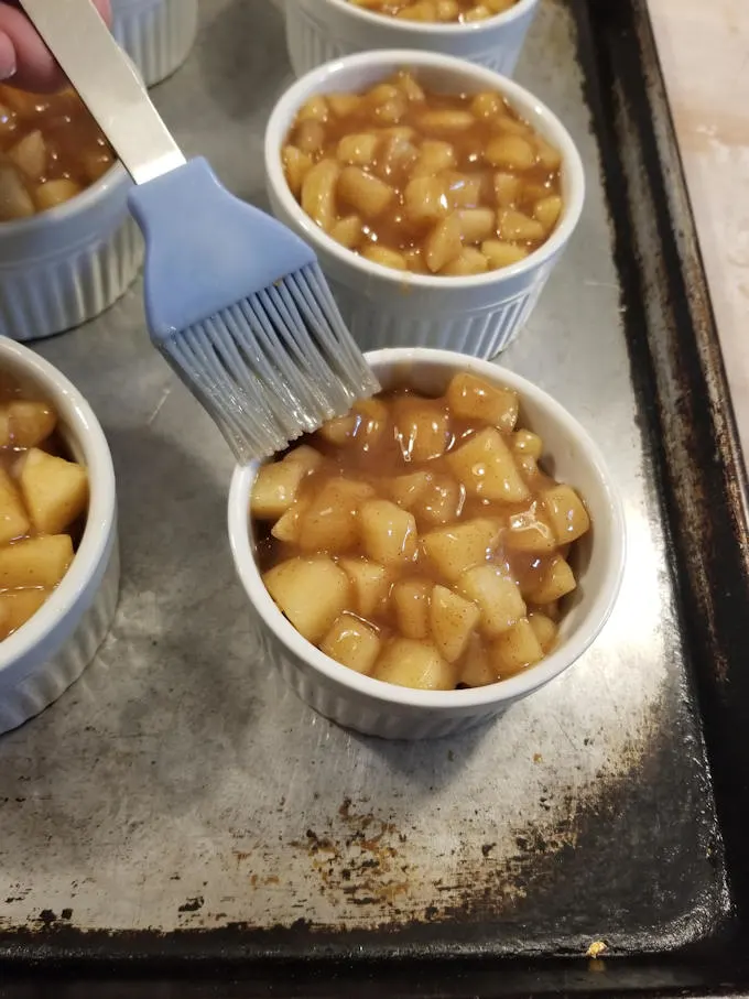 prepare the ramekins for apple bourbon pot pie