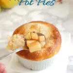 a pinterest image for apple bourbon pot pie with text overlay