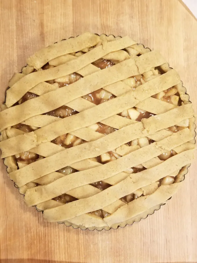 apple walnut linzer tart ready to bake
