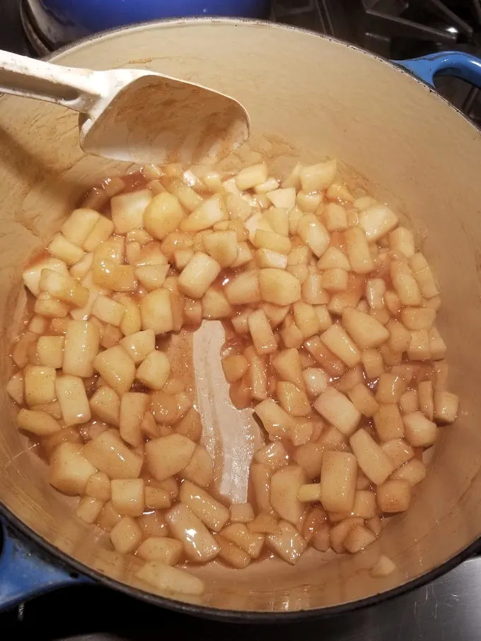 Cook the filling for apple walnut linzer tart ahead of time.