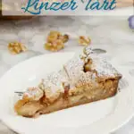 a pinterest image for apple walnut linzer tart with text overlay.