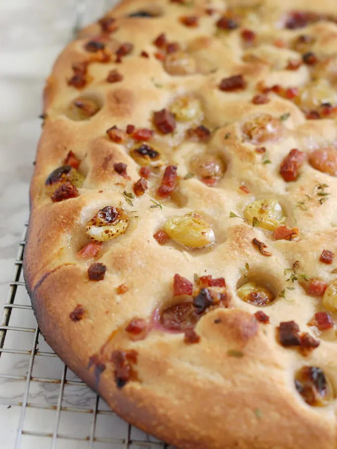 Sourdough Focaccia with Pickled Grapes and Speck - Baking Sense®