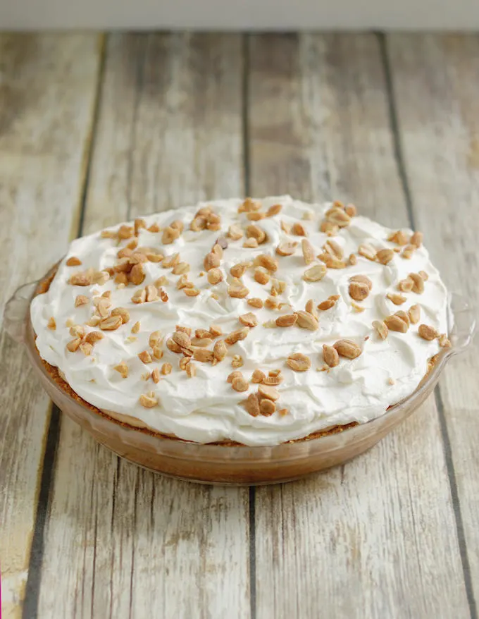 a peanut butter mousse pie on a table