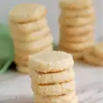 stacks of Sablé Cookies in a pinterest image with text overlay