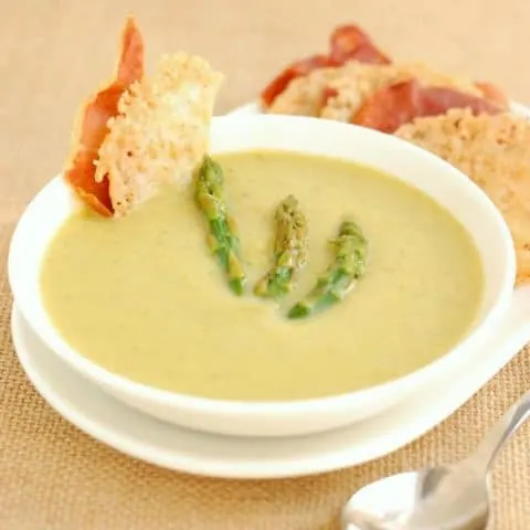 Asparagus Soup with Parmesan & Prosciutto Crisps