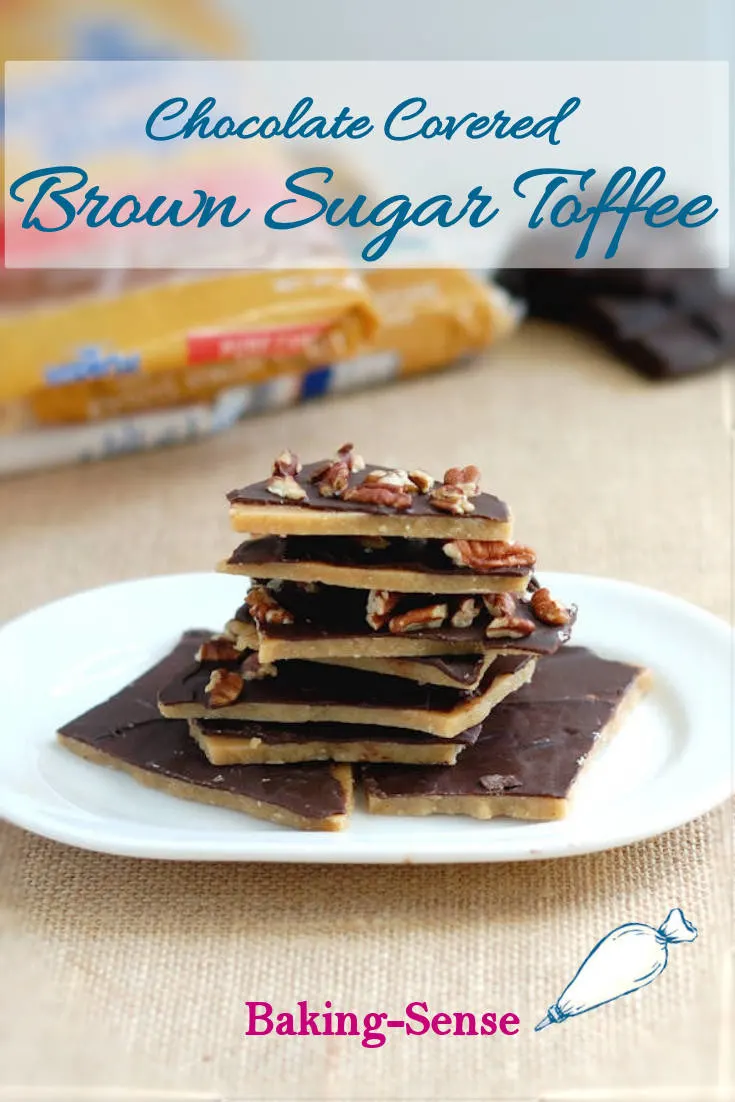 Chocolate Covered Brown Sugar Toffee is sweet, crunchy, chocolatey and surprisingly easy to make at home. Can you believe you only need 4 ingredients and less than 30 minutes to make homemade toffee? #brownsugar #toffee #chocolate #homemade #easy #best