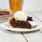chocolate bourbon pecan pie with ice cream