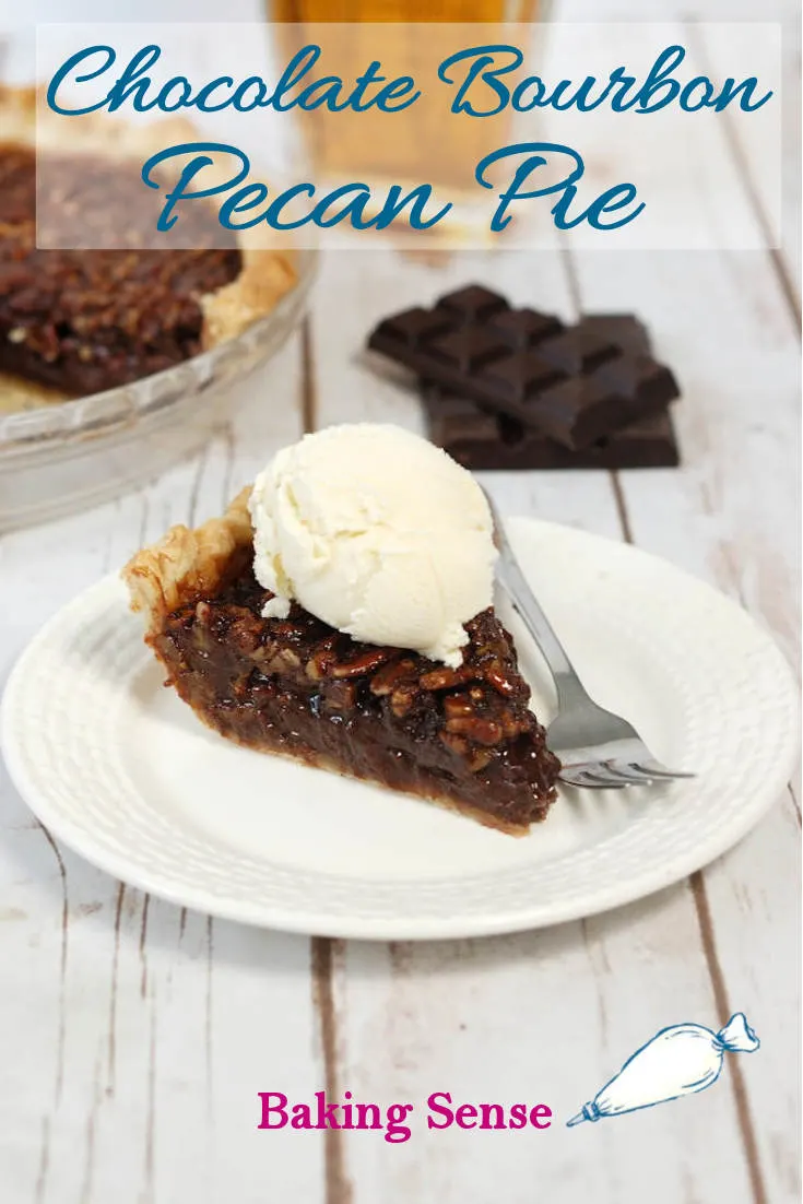 Chocolate Bourbon Pecan Pie! When those four things come together in one recipe you know it's gonna be good. The filling is flavored with 100% chocolate to keep the sweetness in check. #pecanpie #chocolate #bourbon #easy #lesssweet #best