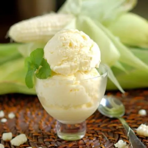 a dish of sweet corn ice cream