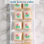 a pinterest image for almond petit fours