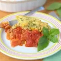 Savory Tomato Cobbler with a cornbread topping