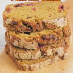 slices of sourdough discard pumpkin bread on a cutting board.