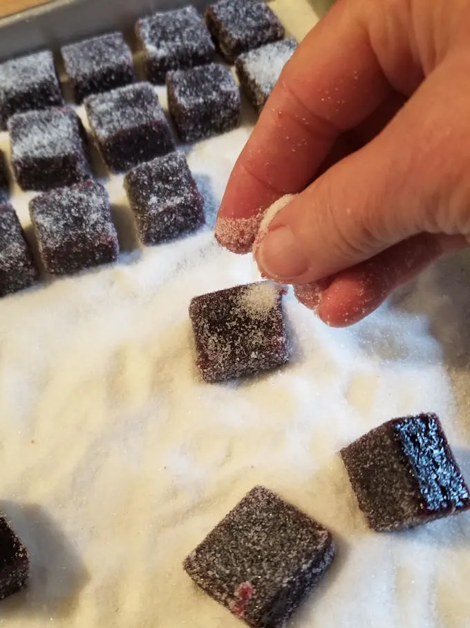 blackberry pate de fruit with vanilla sugar