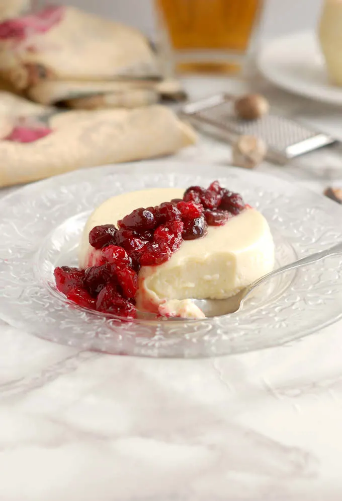 eggnog panna cotta with cranberry compote