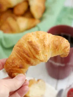 a hand holding a sourdough croissant