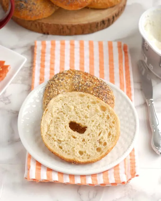 A freshly baked chewy bagel